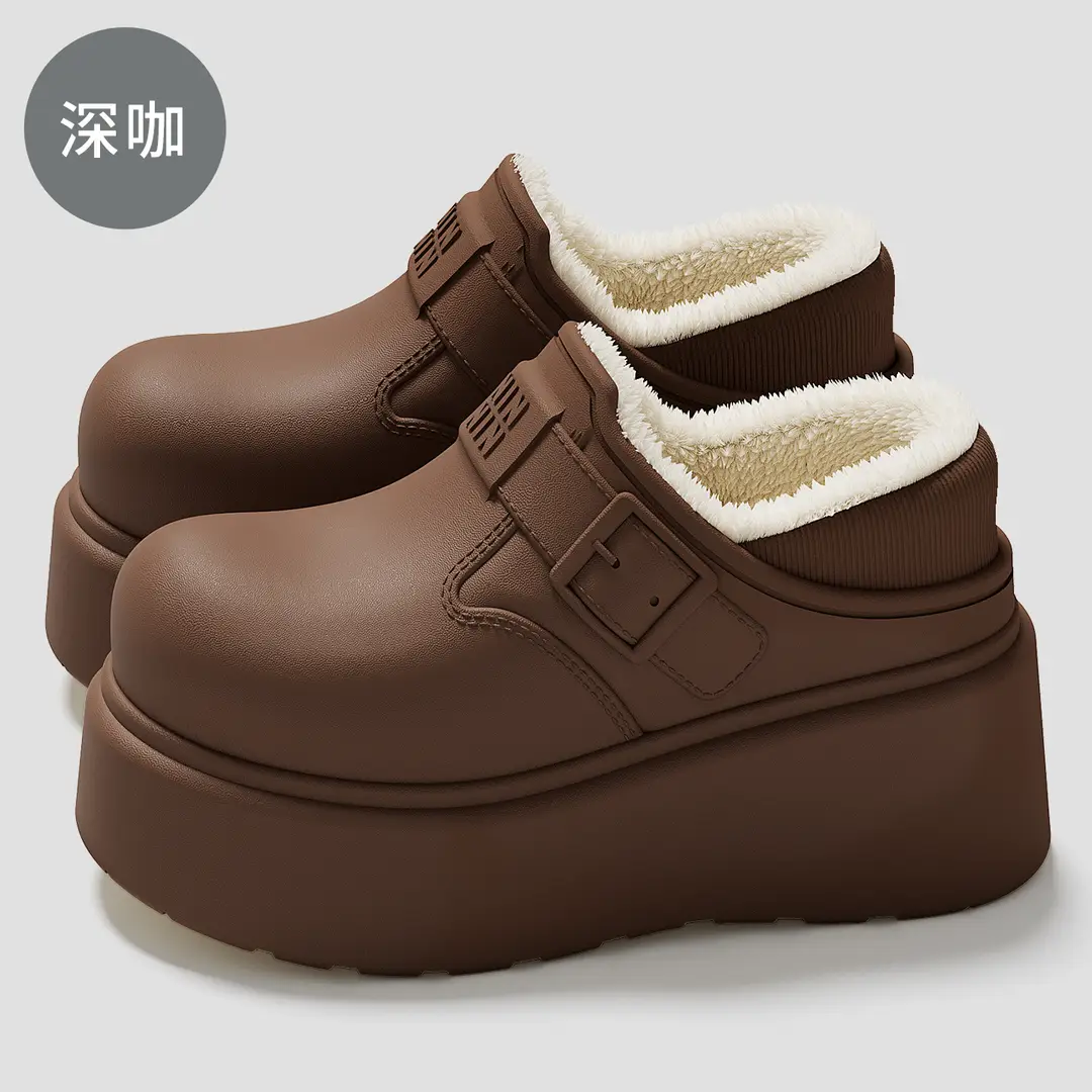Waterproof Cotton Slippers for Women in Winter, Indoor Fleece-Lined Warm Outerwear, Women's Thick-Soled Non-Slip Heel-Covered Cotton Shoes Wholesale - Image 2