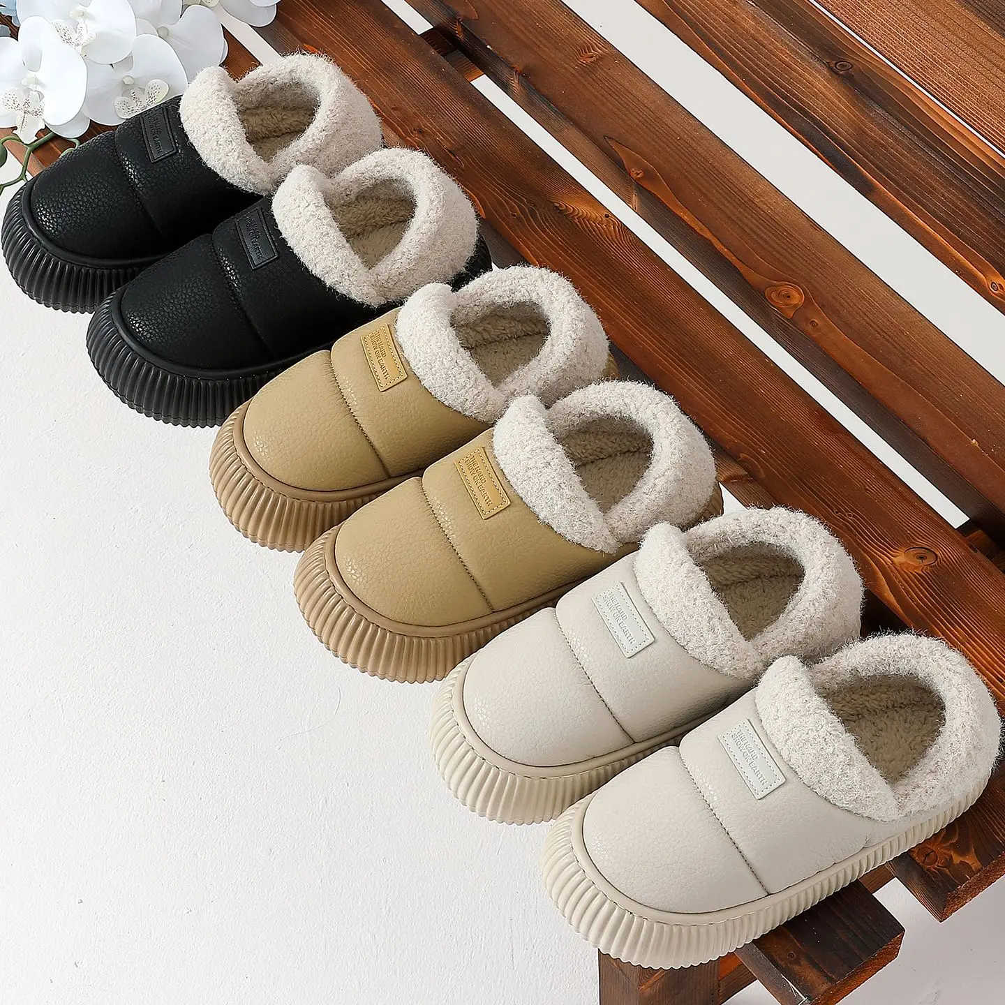 Women Closed Heel Waterproof Cotton Slippers Autumn Winter