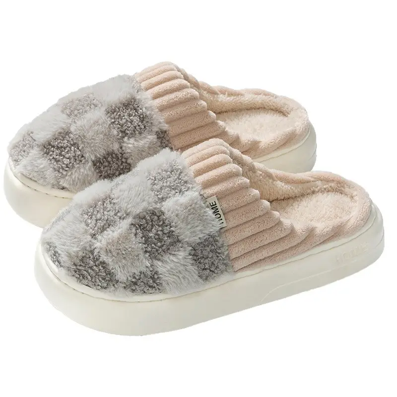 Cotton Slippers for Women in Winter Home Indoor Non-Slip Household Thick-Soled Couple Home Plush Cute Slippers for Men in Winter