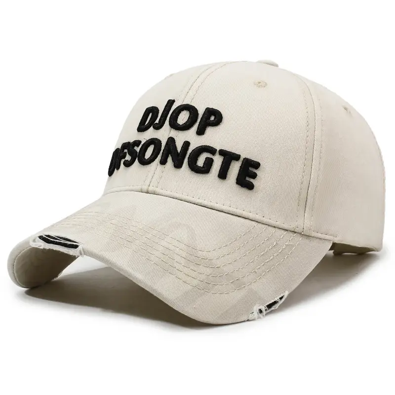 Distressed Embroidered Baseball Cap Tan Outdoor Sun Hat - Image 6