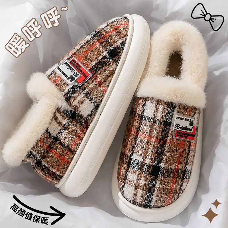 Thick-Soled Cotton Slippers for Women in Winter All-Inclusive High-Top Plush Warm Couple Indoor Home Slippers for Home Winter — feature 6