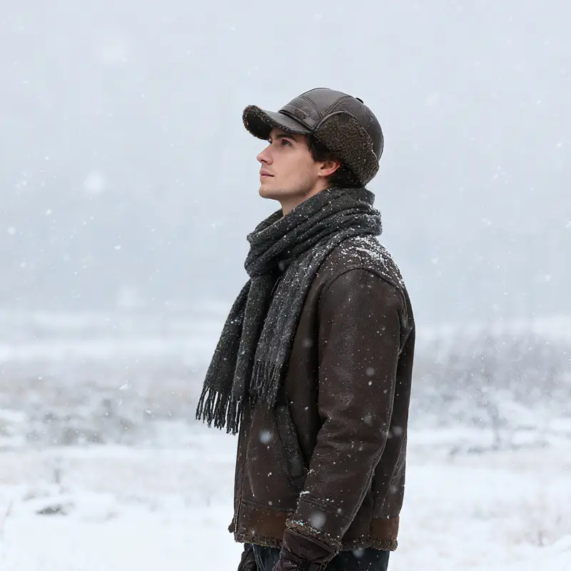 Men's Wool Ear Protection Cap Brown Winter Cold Proof - Image 7