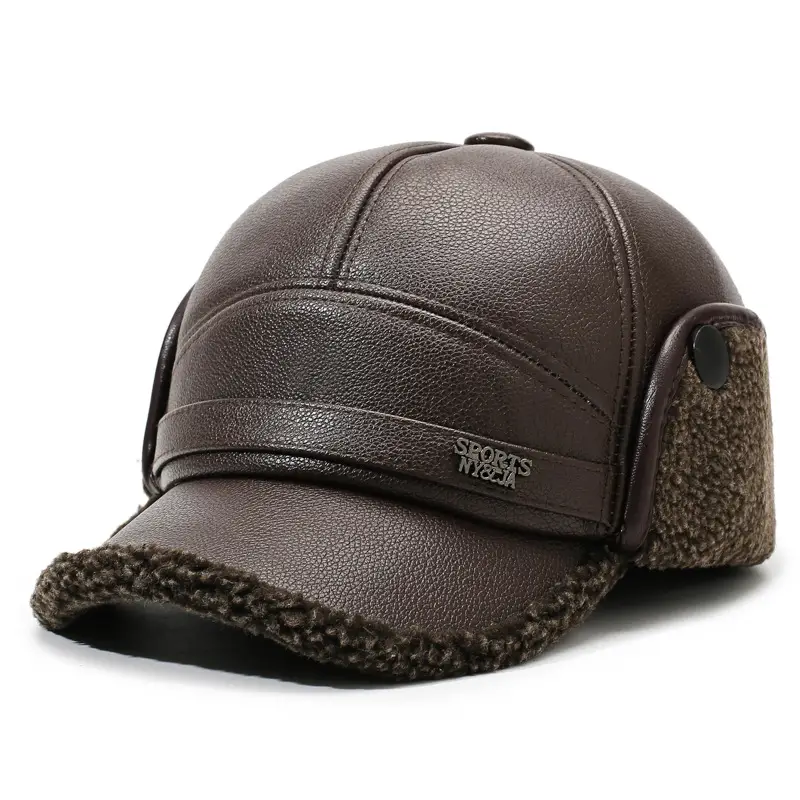 Men's Wool Ear Protection Cap Brown Winter Cold Proof - Image 4