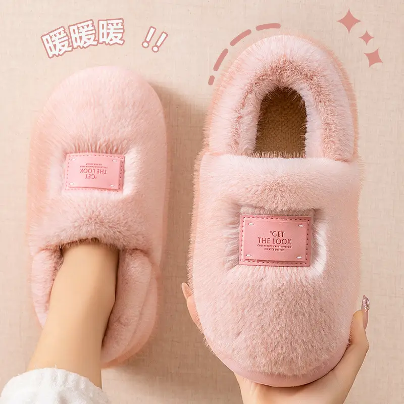 Women's Closed-Back Cotton Slippers for Autumn and Winter 2025, New Home Indoor Couple Plush Warm Maternity Cotton Shoes for Women in Winter - Image 2