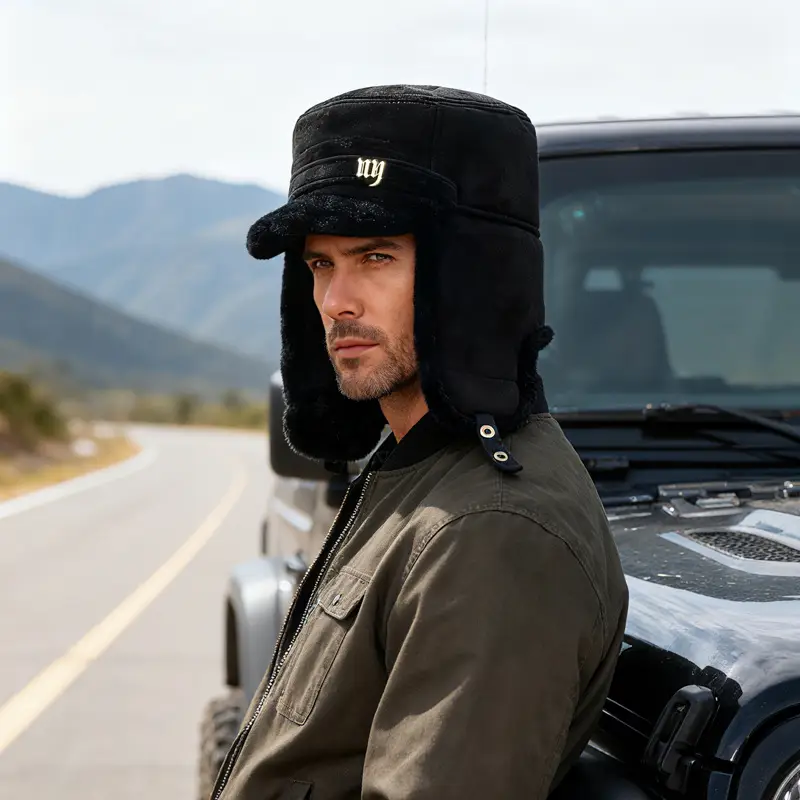 Black Fleece Peaked Cap for Men Women Elderly Winter Warm Hat - Image 4