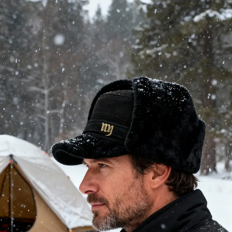Black Fleece Peaked Cap for Men Women Elderly Winter Warm Hat - Image 5