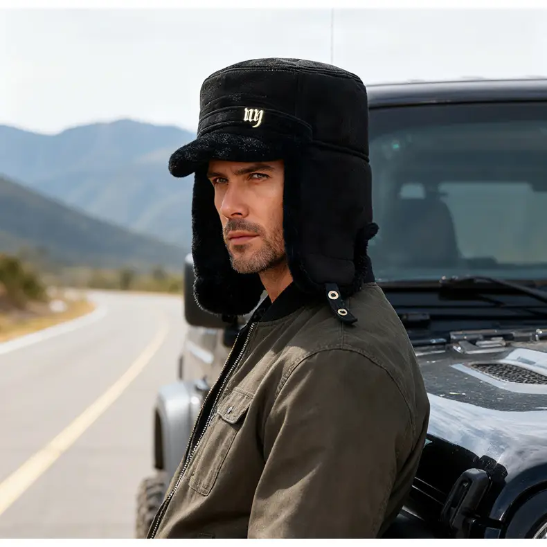 Black Fleece Peaked Cap for Men Women Elderly Winter Warm Hat — feature 15