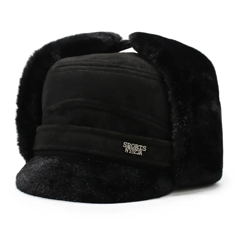 Black Fleece Peaked Cap for Men Women Elderly Winter Warm Hat - Image 2