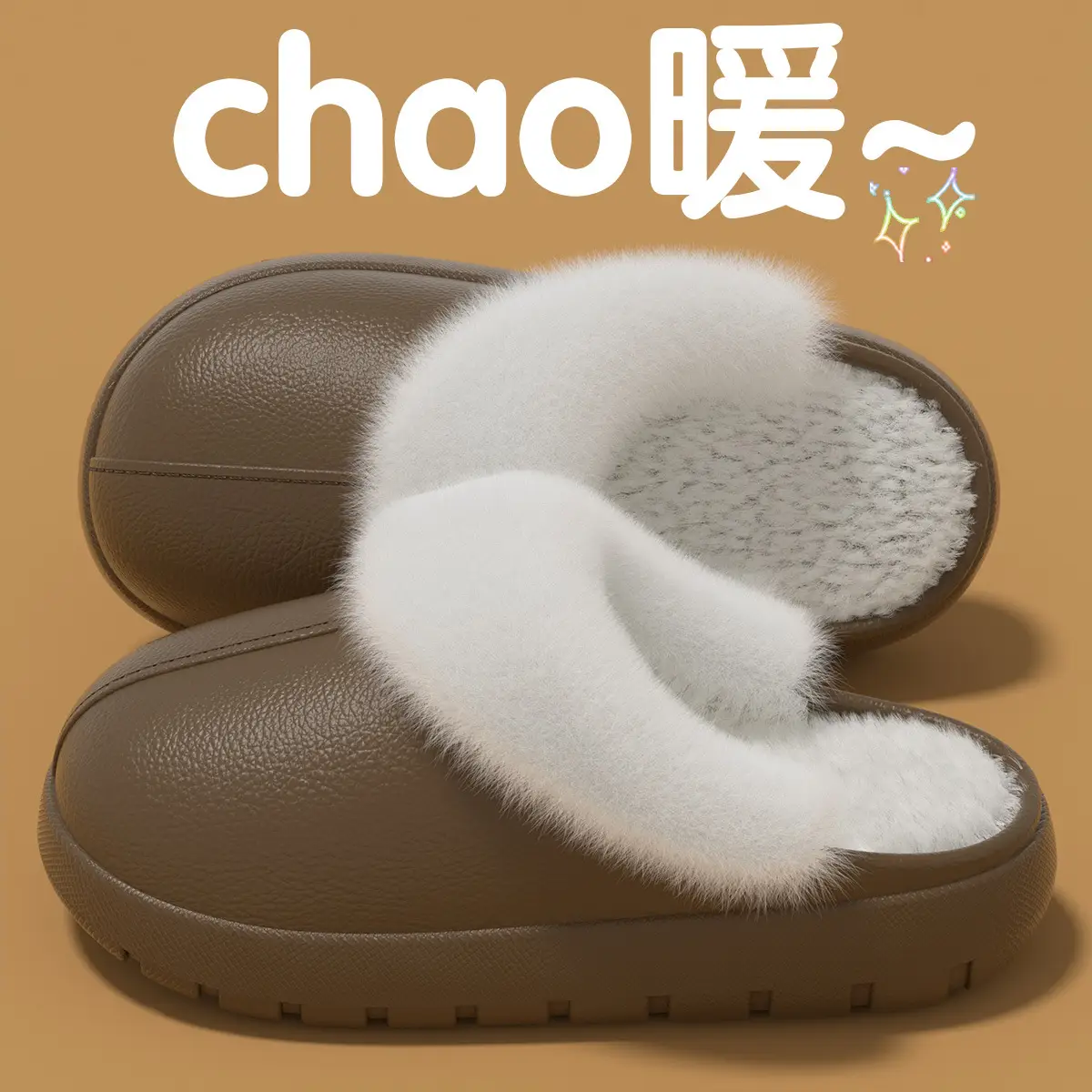 Waterproof Cotton Slippers for Men Fleece Lined Warm Home - Image 5