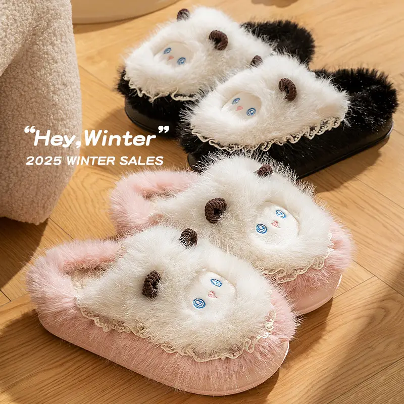Cute Little Sheep Cotton Slippers for Women Autumn and Winter 2025 New Indoor Home Warm Thickeneded Plus Plush Cotton Slippers - Image 6