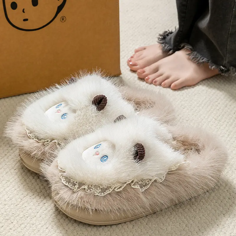 Cute Little Sheep Cotton Slippers for Women Autumn and Winter 2025 New Indoor Home Warm Thickeneded Plus Plush Cotton Slippers - Image 2