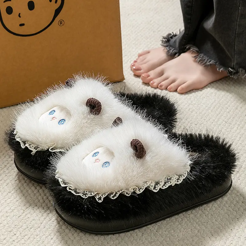 Cute Little Sheep Cotton Slippers for Women Autumn and Winter 2025 New Indoor Home Warm Thickeneded Plus Plush Cotton Slippers - Image 3