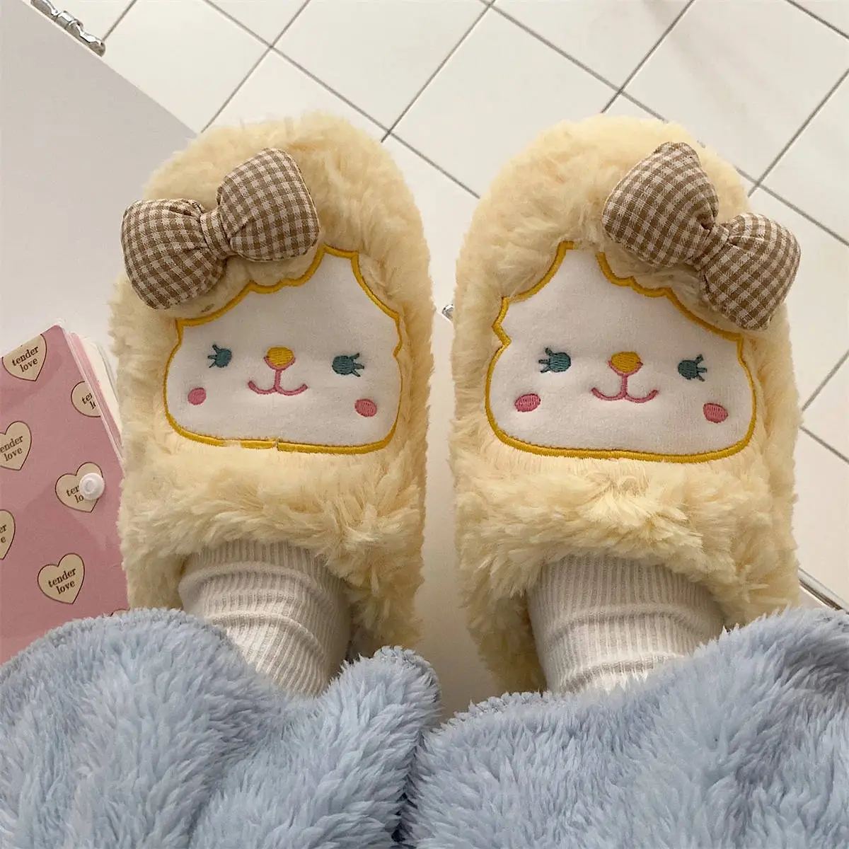 Winter Korean Style Soft Plush Slippers for Girls