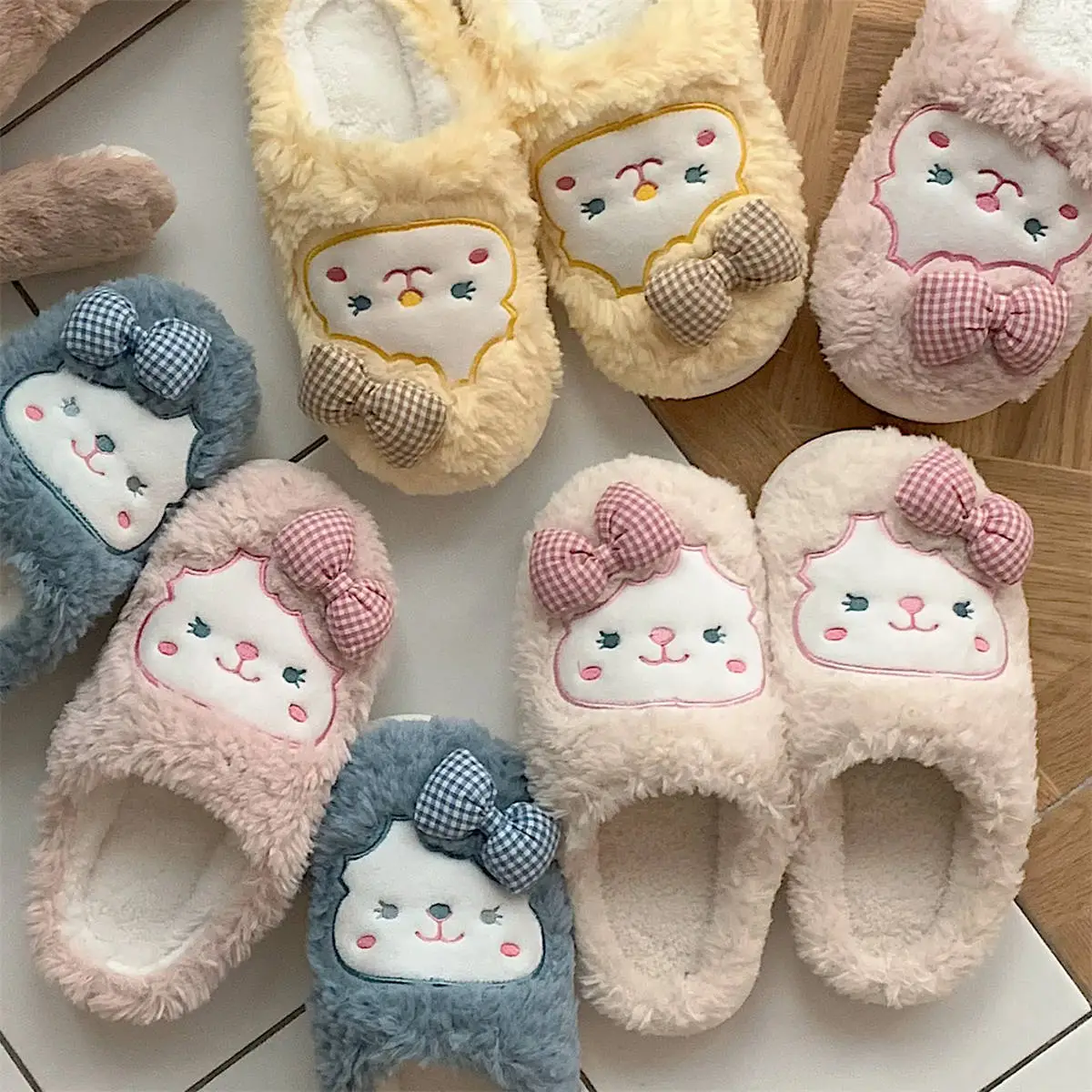 Winter Korean Style Soft Plush Slippers for Girls