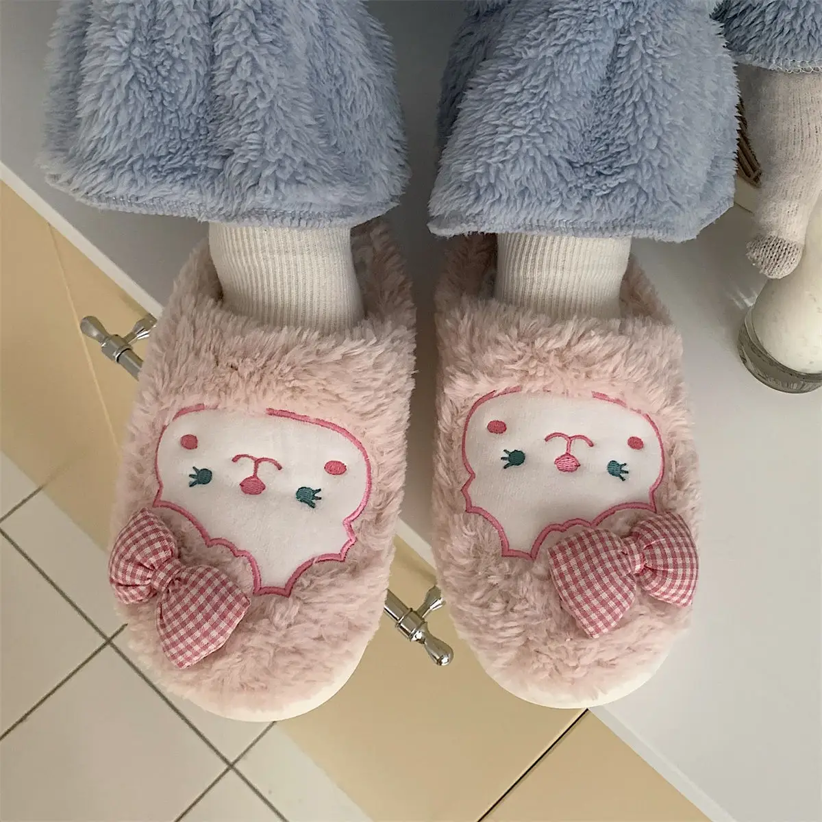 Winter Korean Style Soft Plush Slippers for Girls