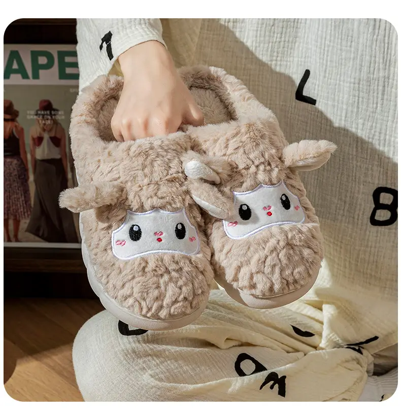 Cute Little Sheep Cotton Slippers for Couples, Home Slippers for Autumn and Winter, Warm, Non-Slip Cotton Slippers with a Soft, Thick-Soled Feel — feature 15