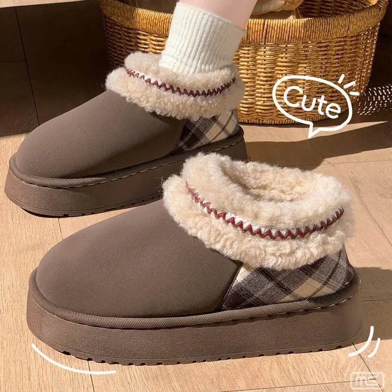 Ethnic Style Cotton Shoes 2025 New Warm Plaid Home and Outdoor Wear Stuffed Women's Shoes Non-Slip - Image 8