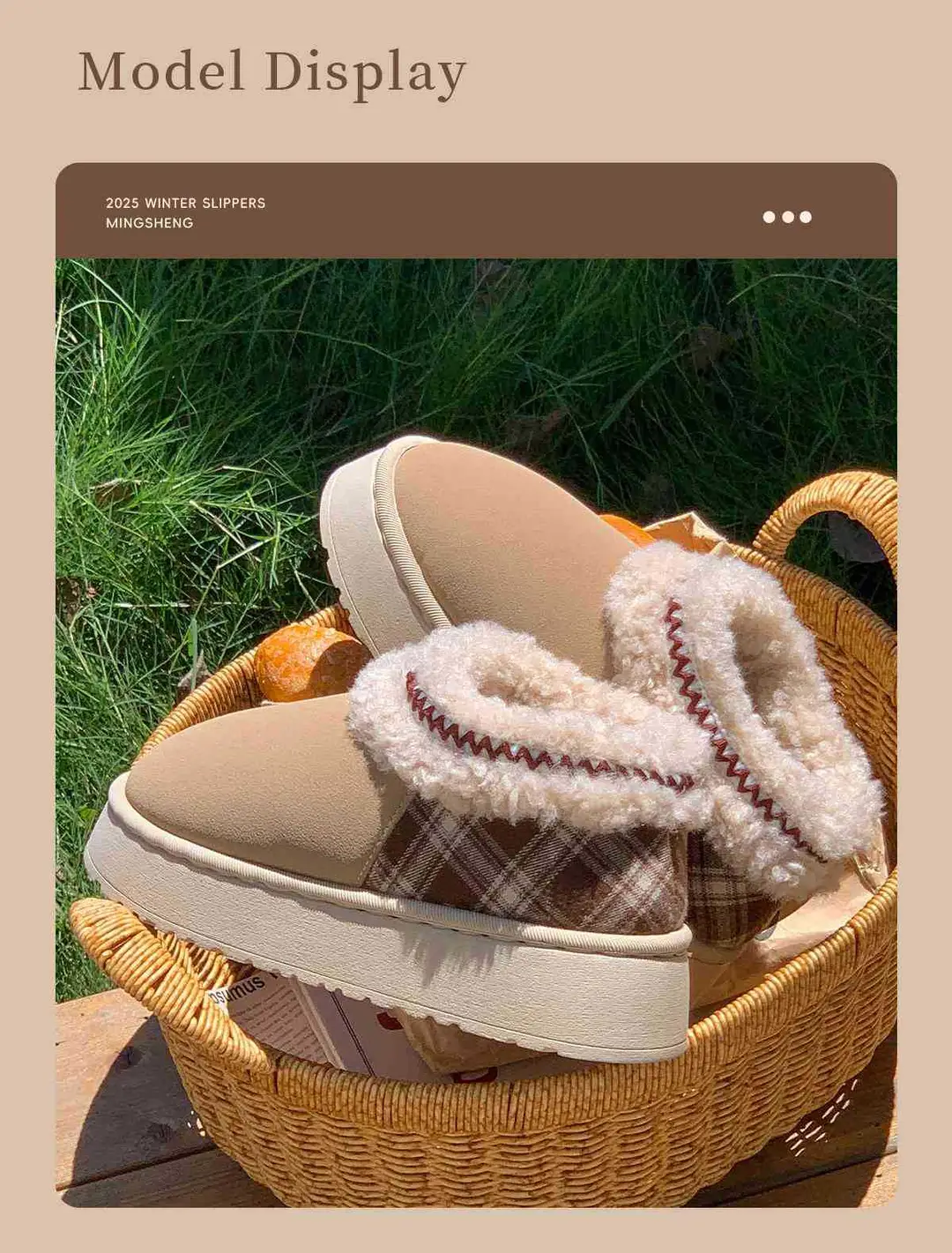 Ethnic Style Cotton Shoes 2025 New Warm Plaid Home and Outdoor Wear Stuffed Women's Shoes Non-Slip — feature 4