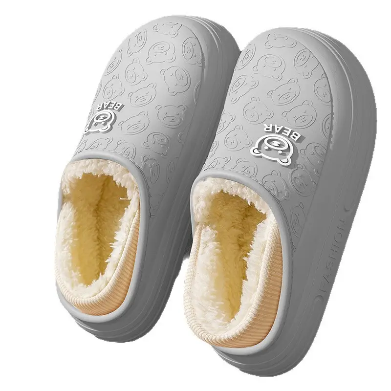 Men's Waterproof Cotton Slippers Winter Warm Fleece Lined White - Image 14