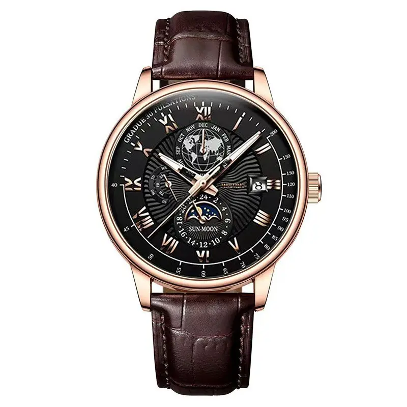 Foreign Trade New Products, Fashionable Hot-Selling Models, Calendar Three-Eye Starry Sky Moon Fashion Men's Watches, Men's Watch Belts Wholesale