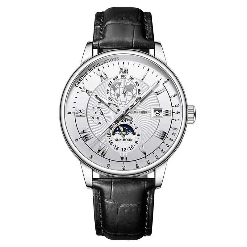 Foreign Trade New Products, Fashionable Hot-Selling Models, Calendar Three-Eye Starry Sky Moon Fashion Men's Watches, Men's Watch Belts Wholesale