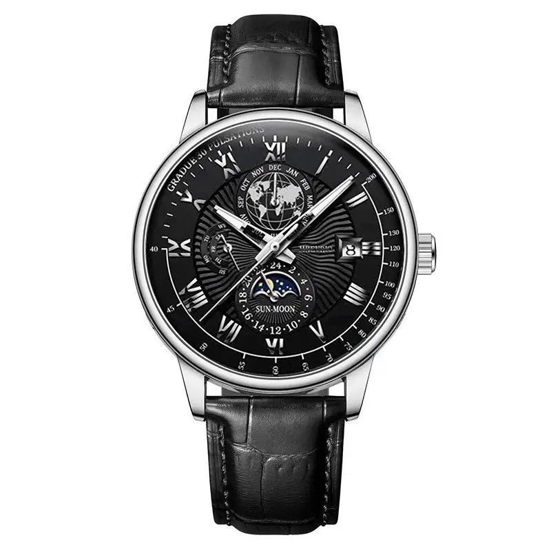 Foreign Trade New Products, Fashionable Hot-Selling Models, Calendar Three-Eye Starry Sky Moon Fashion Men's Watches, Men's Watch Belts Wholesale