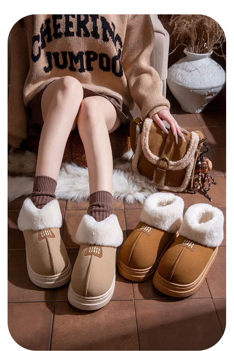 Waterproof Cotton Slippers for Women, Autumn and Winter, Closed Heel, Indoor Home Use, Non-Slip, Thick-Soled, Warm, Fleece-Lined Cotton Shoes for Women, Suitable for Outdoor Wear — feature 4
