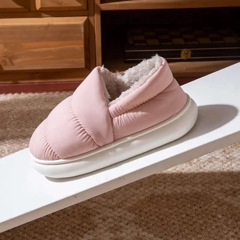 Women Winter Warm Cotton Slippers Grey Thick Soled