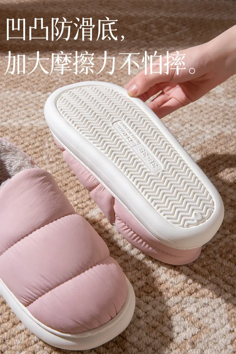 Women Winter Warm Cotton Slippers Grey Thick Soled — feature 4