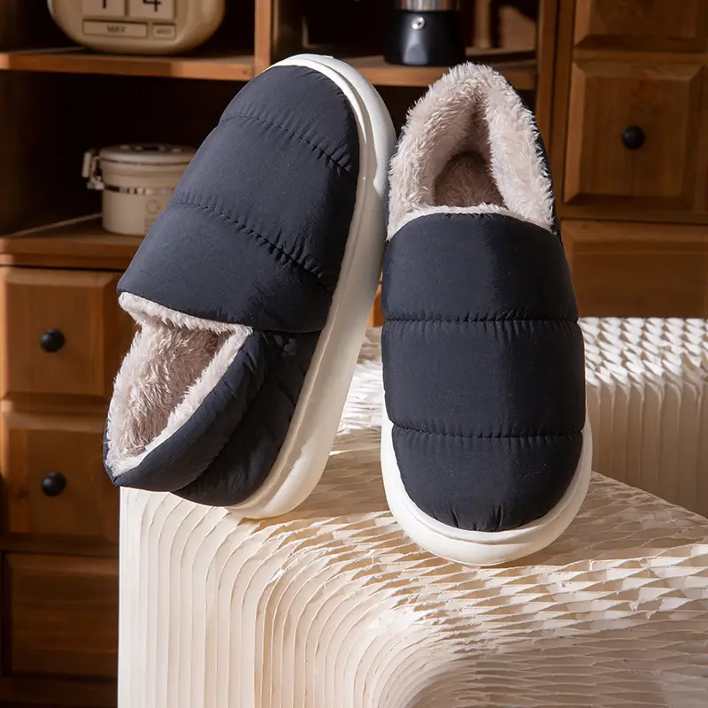 Women Winter Warm Cotton Slippers Grey Thick Soled