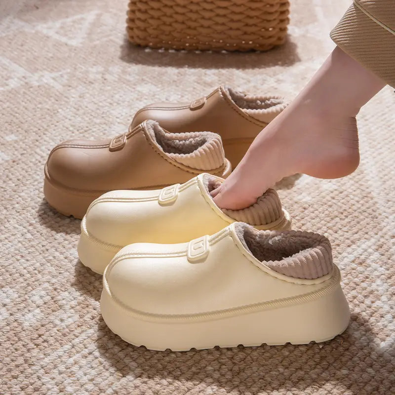 Women Winter Fleece Lined Slip-On Shoes Cream - Image 4