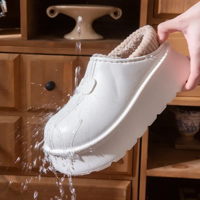 Women Winter Fleece Lined Slip-On Shoes Cream - Image 5