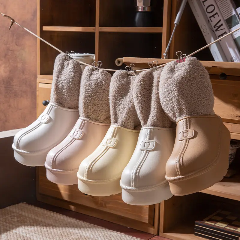 Women Winter Fleece Lined Slip-On Shoes Cream - Image 6