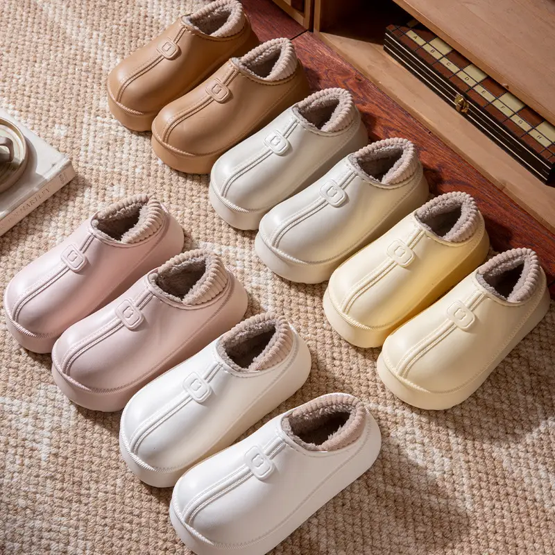 Women Winter Fleece Lined Slip-On Shoes Cream - Image 7