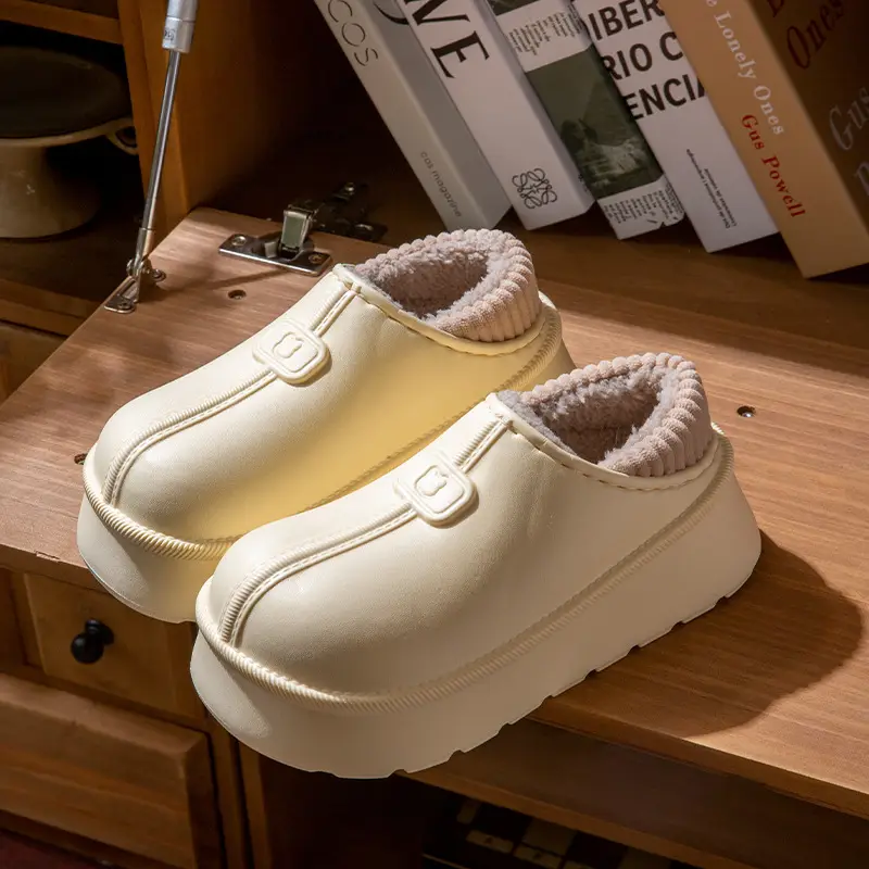 Women Winter Fleece Lined Slip-On Shoes Cream - Image 2