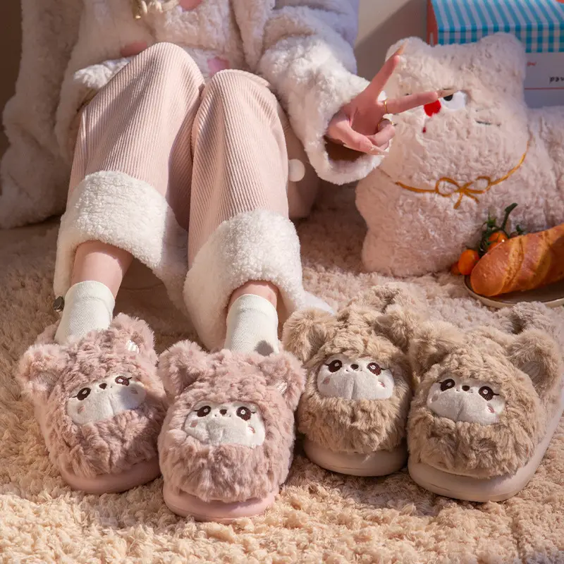 Furry Slippers for Women Winter Warm Fleece Lined