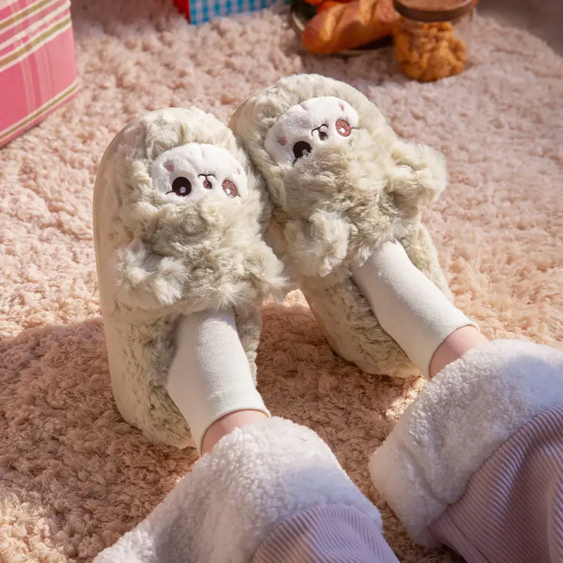 Furry Slippers for Women Winter Warm Fleece Lined