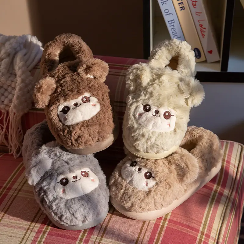 Furry Slippers for Women Winter Warm Fleece Lined