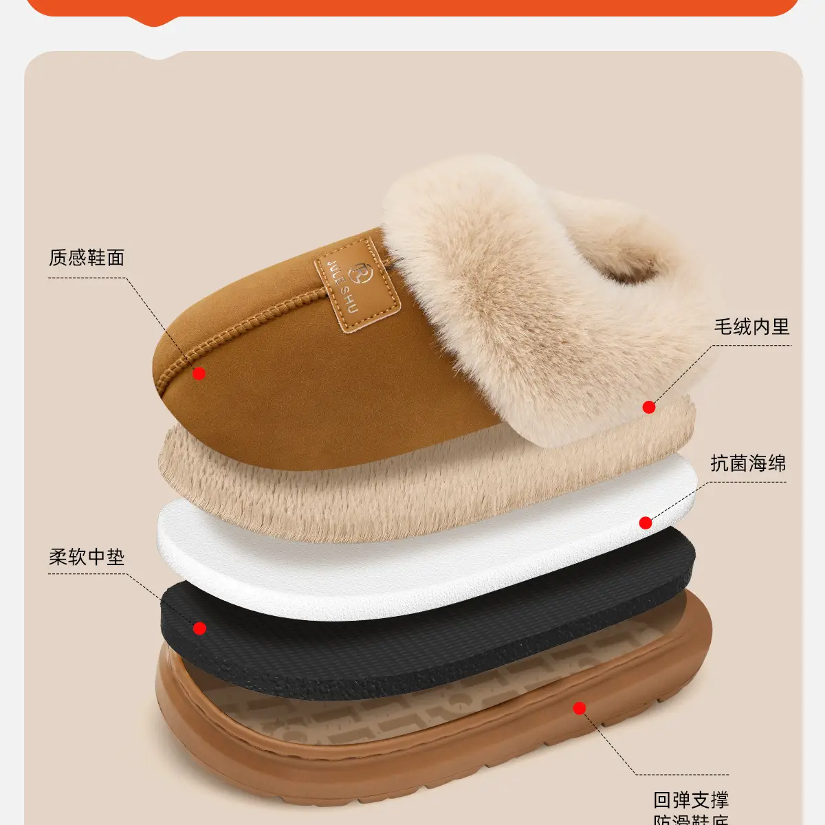 Women's Winter Warm Antibacterial Slippers Brown — feature 12