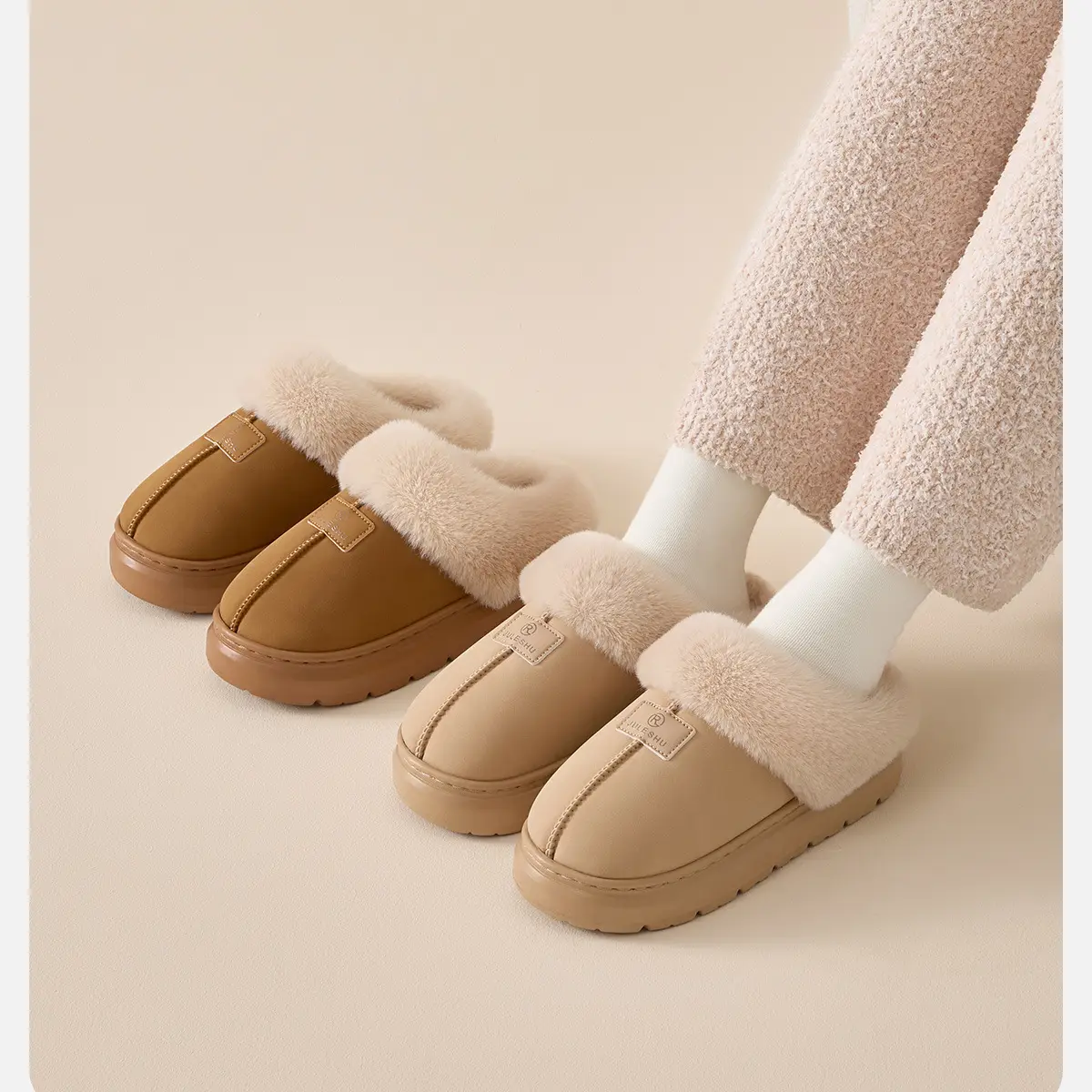 Women's Winter Warm Antibacterial Slippers Brown — feature 24