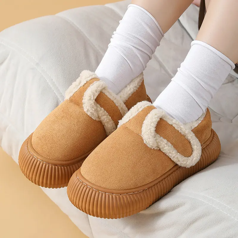 Women Fleece Slip-On Slippers Winter Warm Beige - Image 6