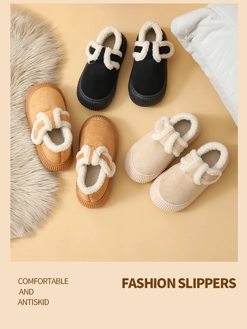 Women Fleece Slip-On Slippers Winter Warm Beige — feature 21