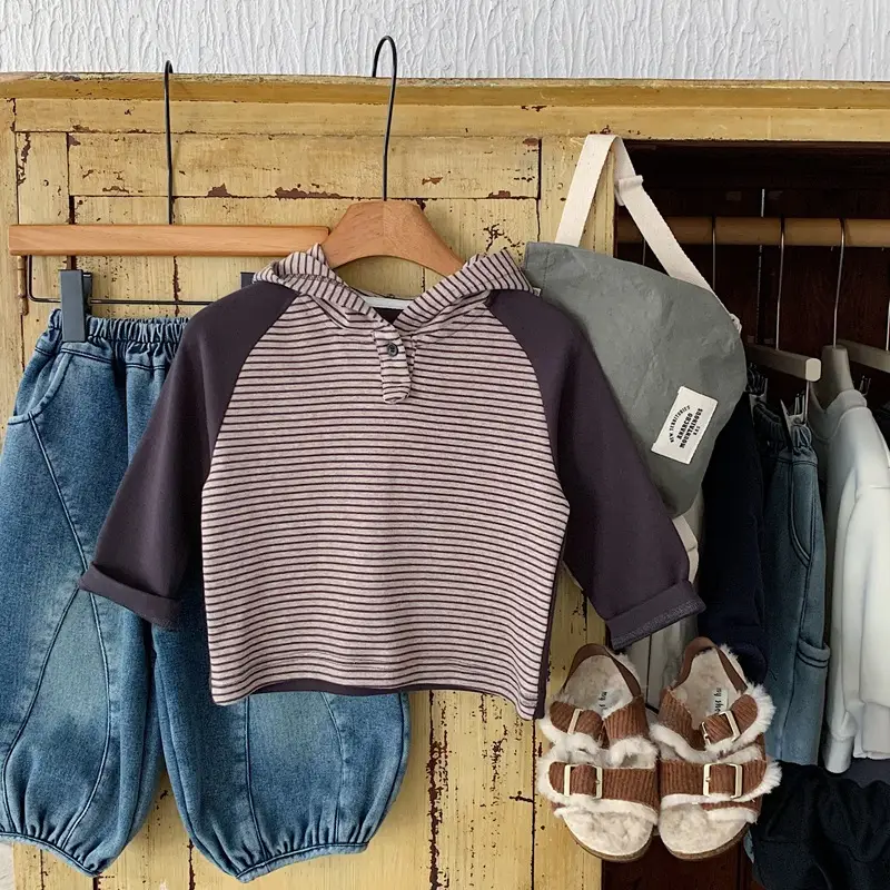 Japanese Style Boys Striped Hooded T-Shirt Autumn Winter 2025 - Image 5