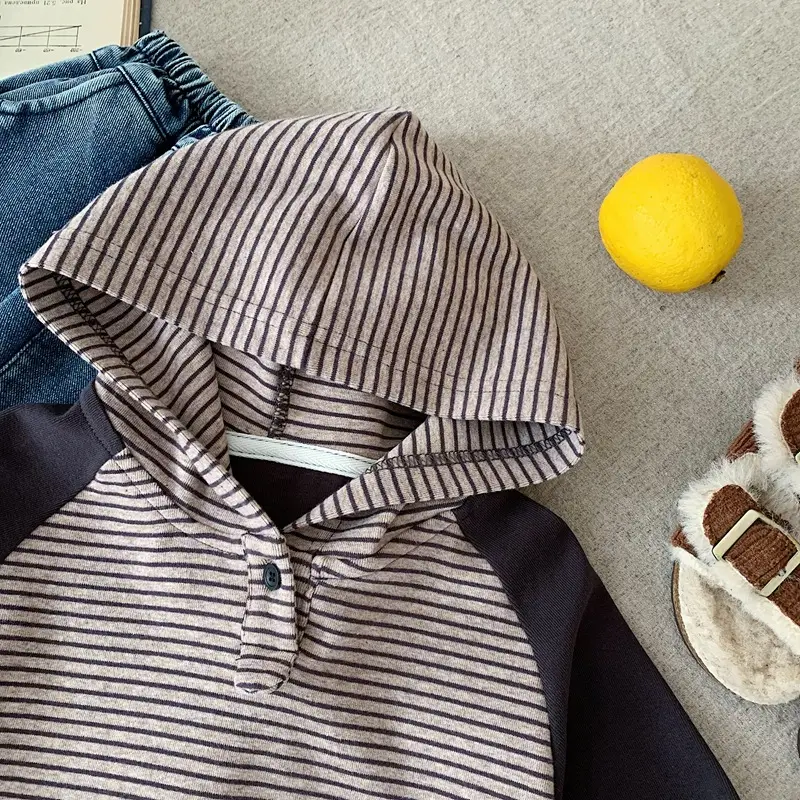 Japanese Style Boys Striped Hooded T-Shirt Autumn Winter 2025 — feature 4