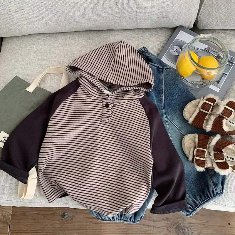 Japanese Style Boys Striped Hooded T-Shirt Autumn Winter 2025 — feature 9