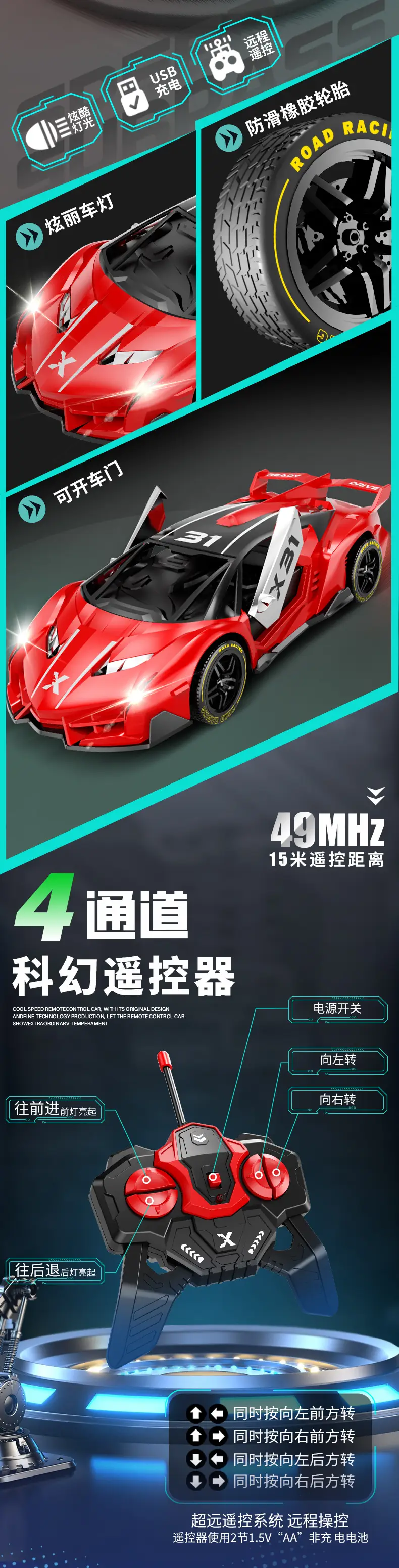 1:22 Rechargeable Remote Control Police Car Electric Double Light Can Drive Door Drift Racing Car 6-12 Years Old Boy Toy Wholesale — feature 6