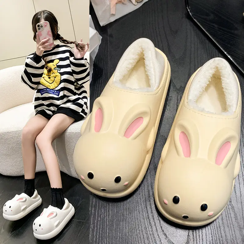 Women's Cute Cartoon Rabbit Cotton Slippers White
