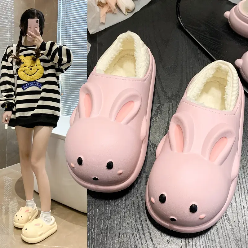 Women's Cute Cartoon Rabbit Cotton Slippers White