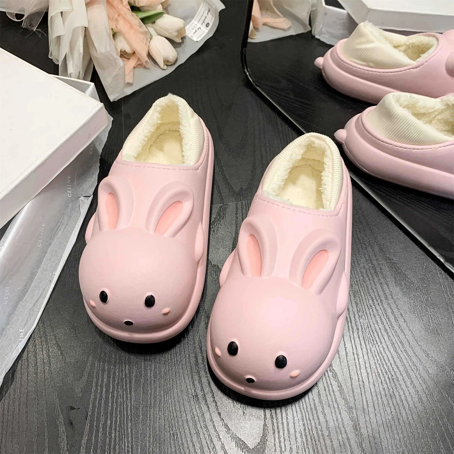 Women's Cute Cartoon Rabbit Cotton Slippers White