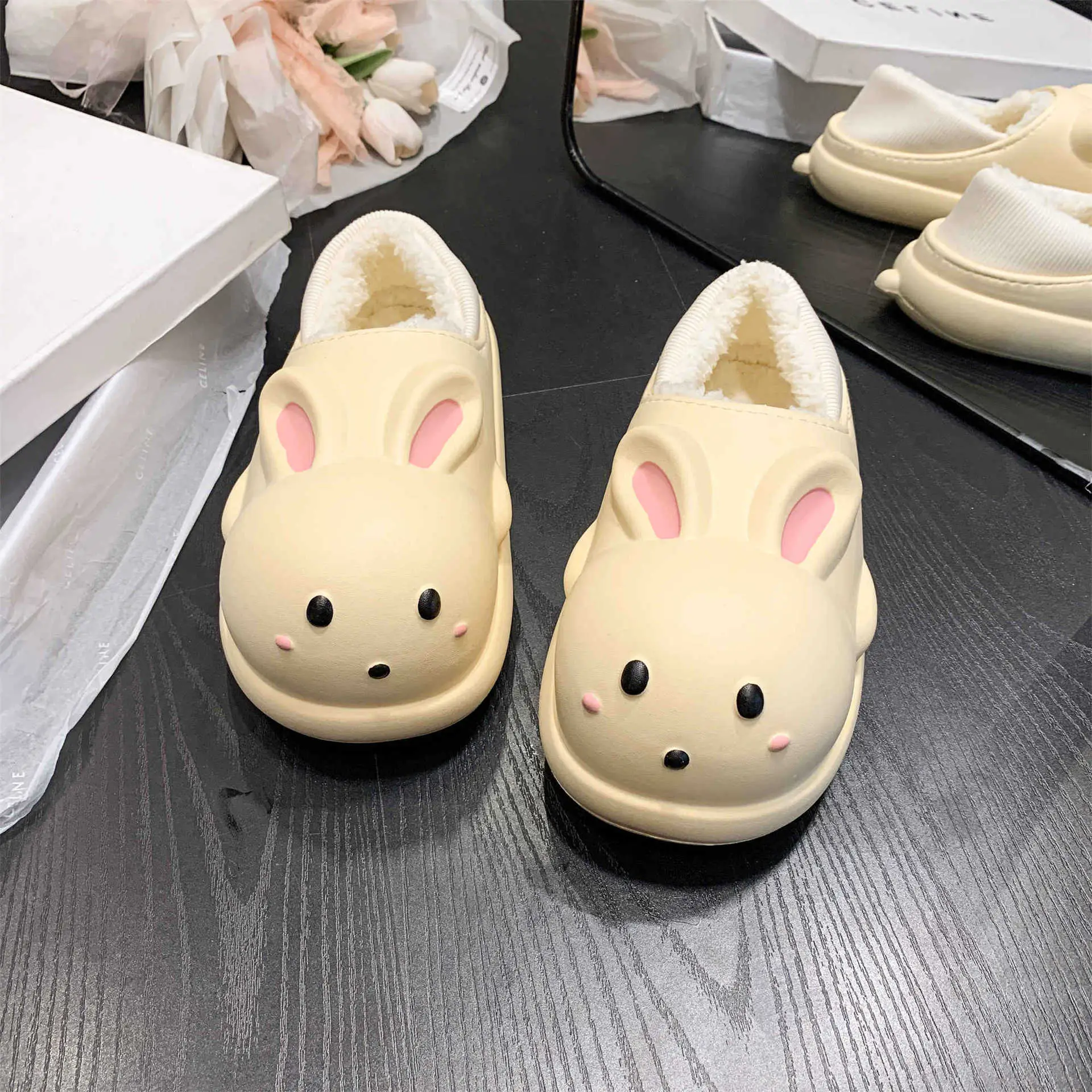 Women's Cute Cartoon Rabbit Cotton Slippers White